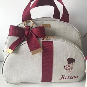 Bolsa Maternidade Média Linho Cru com marsala